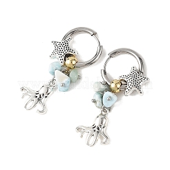 Pendientes colgantes de virutas de larimar natural del océano&nbsp;EJEW-JE07423