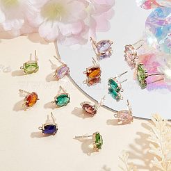 16 Stück 8 Farben Messing Glas Ohrstecker Zubehörse&nbsp;DIY-FH0004-50