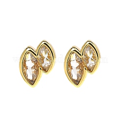 Pendientes de botón con doble ojo de caballo de latón con micropavé de circonita cúbica transparente&nbsp;EJEW-D318-06G