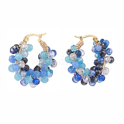 Aretes de aro trenzados con cuentas de vidrio&nbsp;EJEW-JE04896