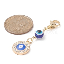 Alliage d'émail mauvais œil avec décoration pendentif en strass&nbsp;HJEW-JM01040-01