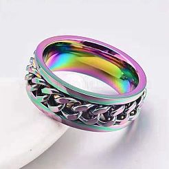 Anillo de dedo giratorio con cadena de acero inoxidable 201 para calmar&nbsp;RJEW-DJ0001-11A