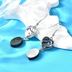 Messing Abalone Muschel schwarze Muschel baumeln Ohrringe&nbsp;EJEW-D313-01P