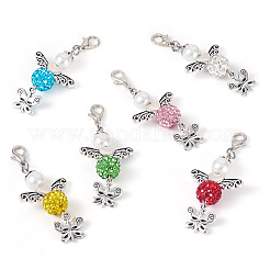 6 pz 6 colori angelo e farfalla lega perline e argilla polimerica pavé strass ciondolo decorazione&nbsp;HJEW-TA00339