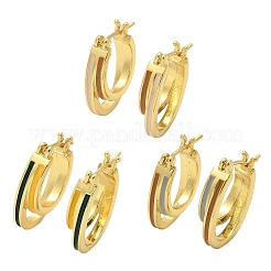 Boucles d'oreilles créoles ovales à deux couches en laiton émaillé&nbsp;EJEW-S252-03D-G