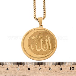 201 Edelstahl flach rund mit arabischem Anhänger Kastenkette Halsketten für Frauen Männer&nbsp;LS-NJEW-R013-03G