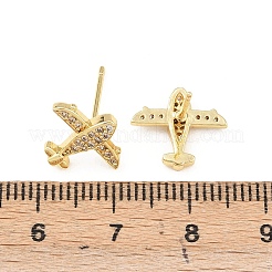 Flugzeug-Ohrstecker aus Messing mit Mikropavé und klarem Zirkonia&nbsp;EJEW-F400-16G