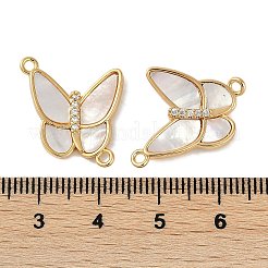 Messing klar Zirkonia Pflaster natürliche Muschel Schmetterling Verbinder Charms&nbsp;KK-P283-08G