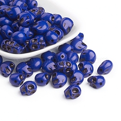Opaque Acrylic Beads, For Halloween, Skull, Blue, 12.5x9.5x11mm, Hole: 1.5mm, about 305pcs/500g