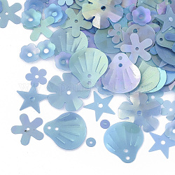 Accesorios del ornamento, paillette plástico pvc / cuentas de lentejuelas, esmerilado, formas mixtas, el cielo azul, 3~13.5x3~13.5x0.2mm, agujero: 0.9~1.5 mm