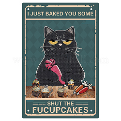 Creatcabin 黒猫メタルブリキサイン 壁装飾ポスター ヴィンテージ レトロアート 面白い絵画 プラーク ホームキッチン コーヒー カフェ バー デコレーション ギフト 8 x 12インチ - 私はあなたにちょっとシャットザフカップケーキを焼きました