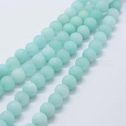 Brins de perles de jade naturels et teints, imitation aigue-marine, ronde, mat, 6mm, Trou: 0.5mm, Environ 61 pcs/chapelet, 14.96 pouce (38 cm)