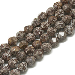 Natürliche braune Schneeflocke Obsidian Perlen Stränge, facettiert, Runde, 6~6.5x5.5~6x5.5~6 mm, Bohrung: 1 mm, ca. 58~59 Stk. / Strang, 13.78 Zoll ~ 14.17 Zoll (36 cm)