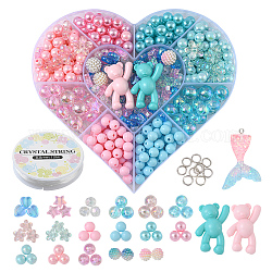 DIY Candy Color Jewelry Set Making Kits, Including Resin & Acrylic Pendants, Acrylic & ABS Plastic Beads, Iron Jump Rings, Elastic Thread, Mixed Color, 622pcs/set
