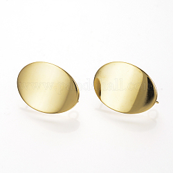 Accessoires de clous d'oreilles , avec boucle, véritable 18k plaqué or, ovale, 22x15.5mm, Trou: 2mm, pin: 0.8 mm