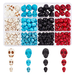 Arricraft 264pcs 4 couleurs perles turquoises synthétiques teintes, crane, couleur mixte, 8~15x6~11x7~14mm, Trou: 1mm