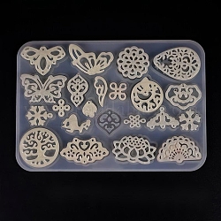 Moules en silicone pendant, moules de résine époxyde, pour la résine UV, fabrication de bijoux de bricolage, papillon & arbre & fleur, blanc, 10x14.4 cm