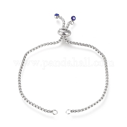 Adjustable 304 Stainless Steel Slider Bracelet/Bolo Bracelets Making, with Box Chains and Rhinestone, Sapphire, Stainless Steel Color, 9-1/8 inch(23.2cm), 2mm