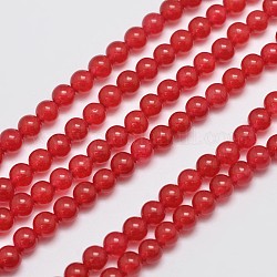 Натуральные и крашеные нити шарик Malaysia нефрита, имитация красный агат, круглые, красные, 4 мм, отверстие : 0.8 мм, около 92 шт / нитка, 15 дюйм