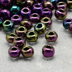 12/0 grado a cuentas redondas de semillas de vidrio, iris de colores metalizados, colorido, 12/0, 2x1.5mm, agujero: 0.3 mm, aproximamente 30000 unidades / bolsa