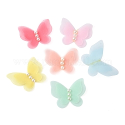 Schmetterlingsornamente aus Organza, mit Acryl-Perle, für die Herstellung von Haarschmuck, Mischfarbe, 33~35x42~47x3 mm