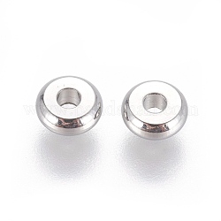304 Edelstahl-Abstandhalter-Perlen, Flachrund, Edelstahl Farbe, 5x2 mm, Bohrung: 1.6 mm