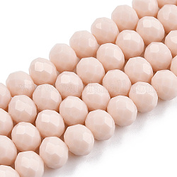 Chapelets de perles en verre opaque de couleur unie, facette, rondelle, peachpuff, 10x8mm, Trou: 1mm, Environ 65~66 pcs/chapelet, 20.8~21.2 pouce (53~54 cm)