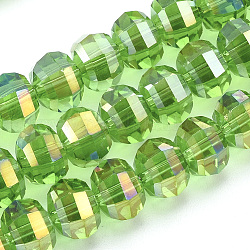 Galvanisieren Glasperlen, ab Farbe plattiert, facettiert, Runde, lime green, 8x7 mm, Bohrung: 1.2 mm, ca. 72 Stk. / Strang, 18.5 Zoll