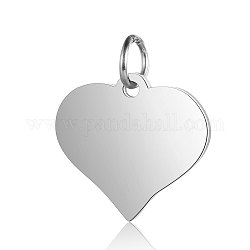 201 charms di tag in bianco in acciaio inossidabile, lucidatura manuale, cuore, colore acciaio inossidabile, 14x15x1mm, Foro: 3.5 mm