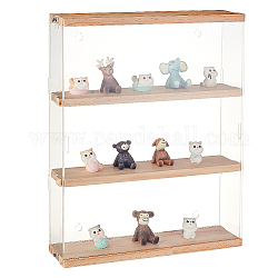 Vitrine acrylique 3 couche pour figurines, Présentoir de poupées anti-poussière à plusieurs niveaux en bois avec trou de suspension pour modèles jouets figurines, rectangle, clair, 30x8.5x37.8 cm