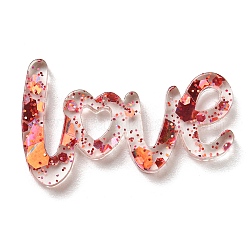 Cabochons de acrílico transparente, con la lentejuela, la palabra amor, rojo, 14.5x24x2mm