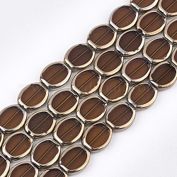 Chapelets de perles en verre électroplaqué, bord plaqué, ovale, selle marron, 17x14x4.5mm, Trou: 1.2mm, Environ 20 pcs/chapelet, 12.9 pouce