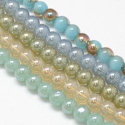 Galvanisieren Nachahmung Jade Glas runde Perlen Stränge, Regenbogen Farbe überzogen, Mischfarbe, 8 mm, Bohrung: 1 mm, ca. 54 Stk. / Strang, 15.7 Zoll