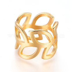 304 палец кольца из нержавеющей стали, широкая полоса кольца, лист, золотые, Размер 7, 17 мм