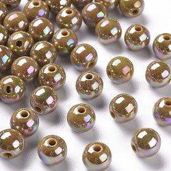 Perles acryliques opaques, de couleur plaquée ab , ronde, verge d'or noir, 10x9mm, Trou: 2mm, environ 940 pcs/500 g