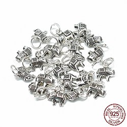 Thailand 925 Sterling Silver Charms, with Jump Ring, Elephant, Antique Silver, 9x8x3.5mm, Hole: 4mm