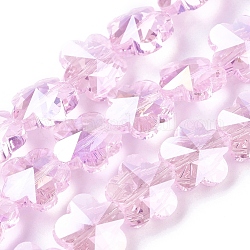 Chapelets de perles en verre électroplaqué, de couleur plaquée ab , facette, fleur, rose, 13.5x8mm, Trou: 1mm, Environ 25 pcs/chapelet, 12.5 pouce (32 cm)