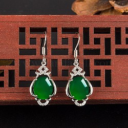 Boucles d'oreilles demi-rondes imitation jade pour fille femmes, boucles d'oreilles en laiton micro pavé zircone cubique, verte, platine