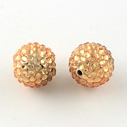 Resina transparente rhinestone graduado perlas, con uv chapado abalorios redondos de acrílico en el interior, arena marrón, 12mm, agujero: 2~2.5 mm