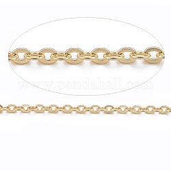 Placage ionique (ip) 304 chaînes porte-câbles en acier inoxydable, pour le bricolage fabrication de bijoux, soudé, avec bobine, Ovale Plat, or, 1.5x1.3x0.3mm, environ 32.8 pied (10 m)/rouleau