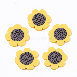 Handmade Polymer Clay Cabochons, for Nail Art Decoration, Sunflower, Brown & Gold, 20x2mm