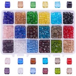 Perles en verre, facette, cube, couleur mixte, 6x6x6mm, Trou: 1mm, à propos 50pcs / couleur, 900 pcs / boîte