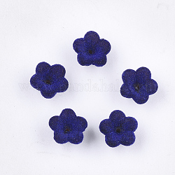 Tappi di perle acriliche floccate, 5 -petal, fiore, blu scuro, 12x12x7.5mm, Foro: 1 mm