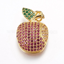 Brass Micro Pave Cubic Zirconia Pendants, Long-Lasting Plated, Apple, Lead Free & Cadmium Free, Golden, 24x15x5.5mm, Hole: 3mm