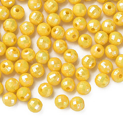 Perline acrilico opaco, ab colore placcato, sfaccettato, tondo, giallo, 6x5.5mm, Foro: 1.5 mm, circa 4800pcs/500g