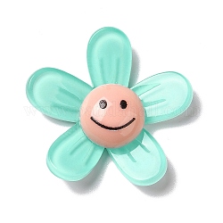 Acryl Cabochons, Blume mit lächelndem Gesicht, Aquamarin, 34x35.5x8 mm