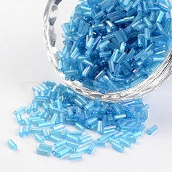 Tubo trasparente colori perline in vetro placcato arcobaleno, dodger blu, 3~5x1.8~2mm, Foro: 0.8 mm, circa 1200pcs/50g
