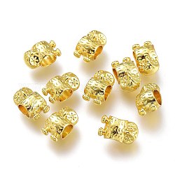 Legierung Tibetische Perlen, langlebig plattiert, für Schmuck machen, Eulenform, golden, 11.5x7x6.5 mm, Bohrung: 5 mm