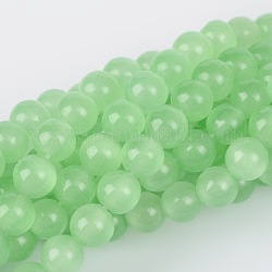Perles d'oeil de chat, ronde, vert clair, 6mm, Trou: 1mm, Environ 66 pcs/chapelet, 14.5 pouce / brin