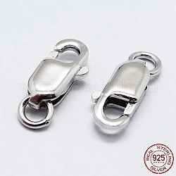 Rhodium Plated 925 Sterling Silver Lobster Claw Clasps, with 925 Stamp, Platinum, 17mm, Hole: 2.5mm